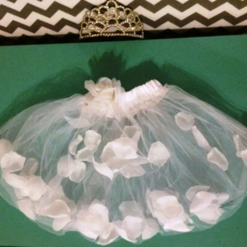 NEW IN‎ PACKAGE * White Ballet Tutu with Rose Petals in Skirt and Rose on Waist